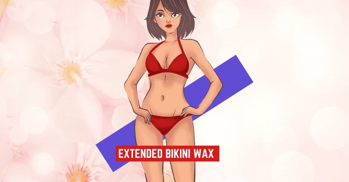 What is extended bikini wax? The image shows a lady applying extended wax at home and waiting to see the skin glow.