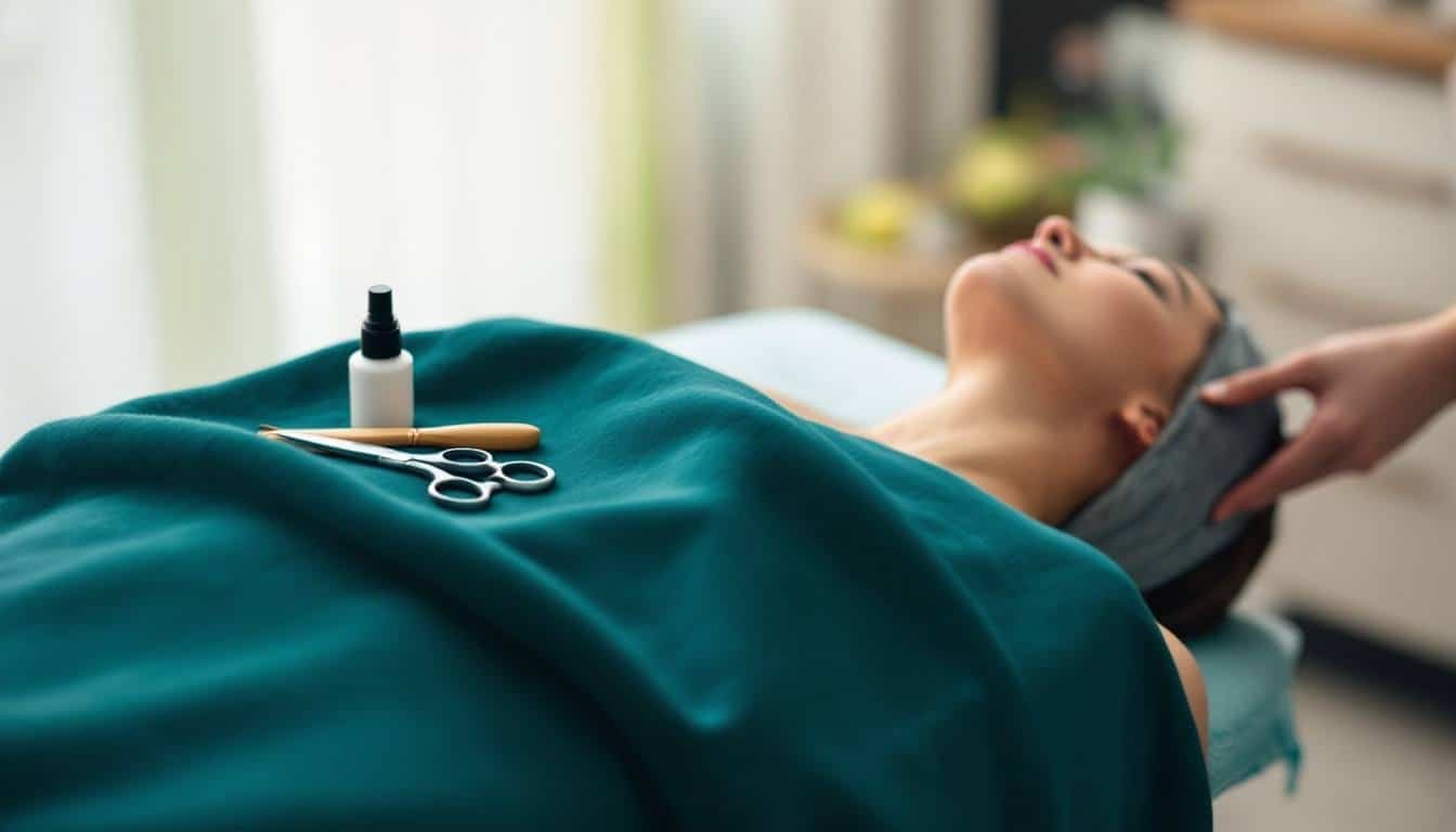 Comfortable salon setup for a Brazilian wax appointment with tools and calming products.