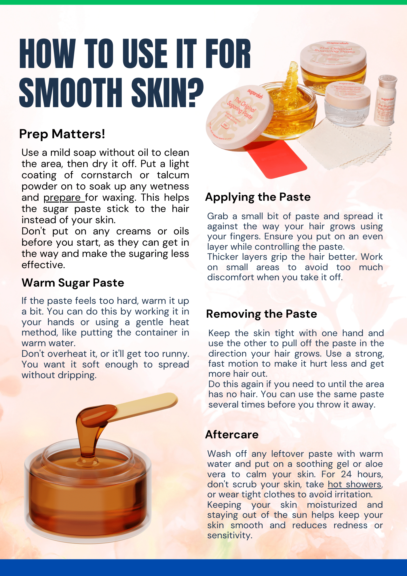 Step-by-step guide for using a body sugaring kit for smooth skin.