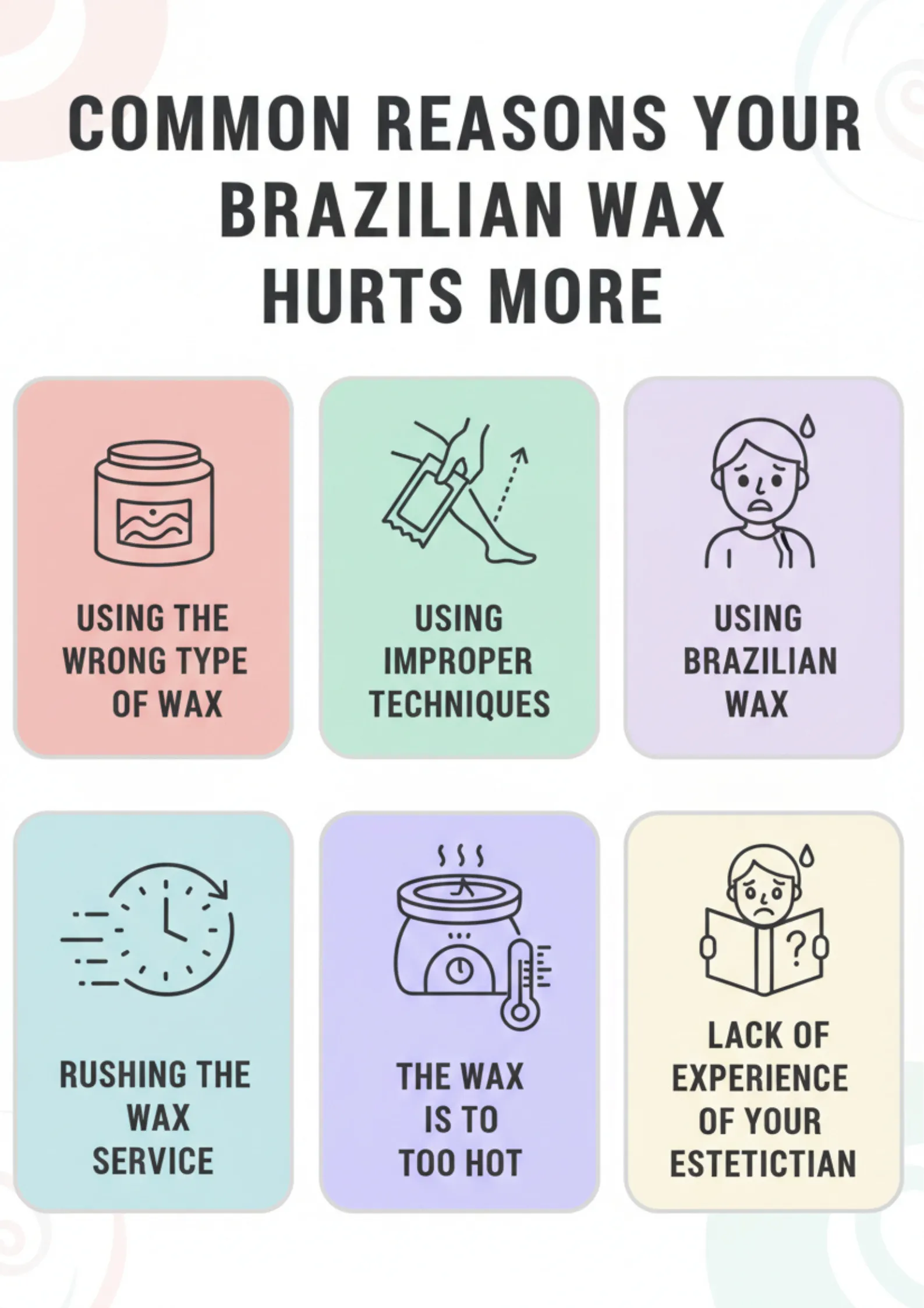 Infographic showing reasons like hot wax, poor technique, wrong wax.