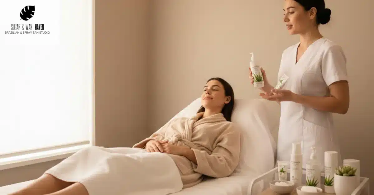 This image shows that an expert is offering aftercare tips to a client.